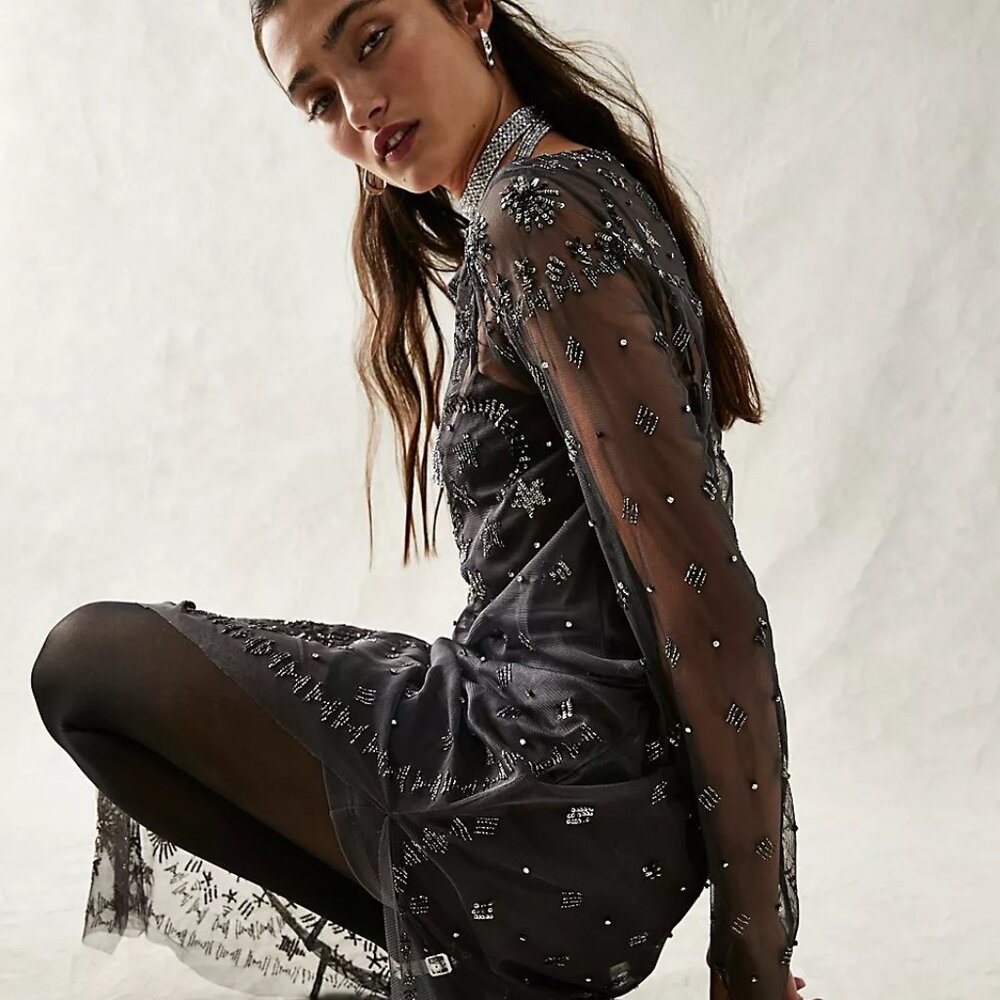 Free People Black Magic Midi Dress, Small
